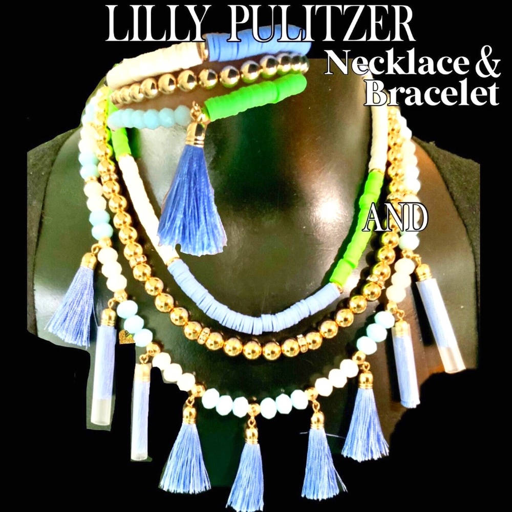 Lilly Pulitzer NECKLACE NWT STUNNING “HI SUMMER” BEADED TASSEL + BRACELETS SET